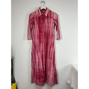 Cynthia Cazort Collins Womens Plaid Print Button Up Long Shirt Dress Red Casual
